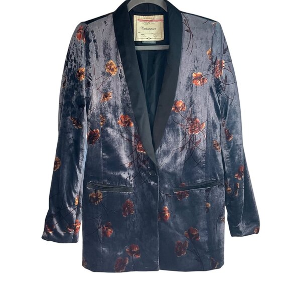 Anthropologie Small Cartonnier Velvet Floral Print Blazer Tuxedo Jacket - Picture 6 of 14